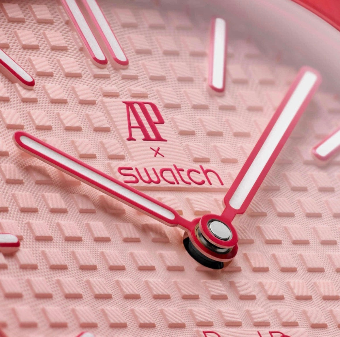 Swatch Royal Pop Quartz Analog Watch Turquoise Dial Yellow Bezel Pink Leather
